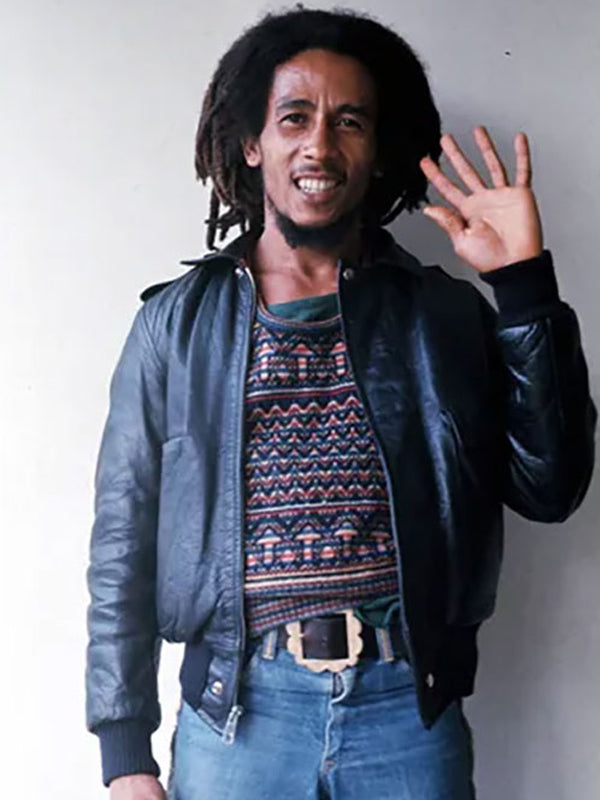 Bob Marley Vintage Bomber Black Leather Jacket Shop now