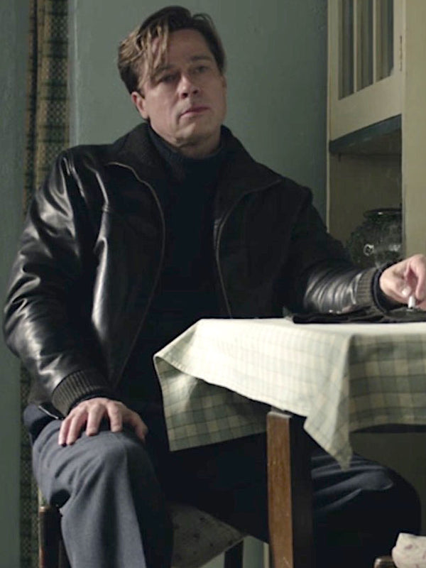 Brad Pitt Allied Classic Black Leather Jacket Halloween Sale