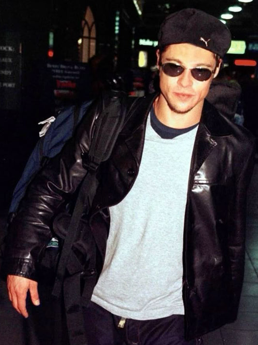 Brad Pitt Classic Vintage Black Leather Jacket Celebrity outfits