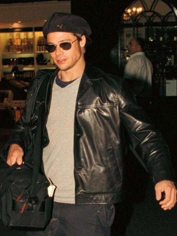 Brad Pitt Classic Vintage Black Leather Jacket Free Shipping UK USA Canada