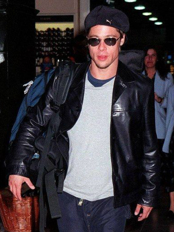 Brad Pitt Classic Vintage Black Leather Jacket Sale Shop