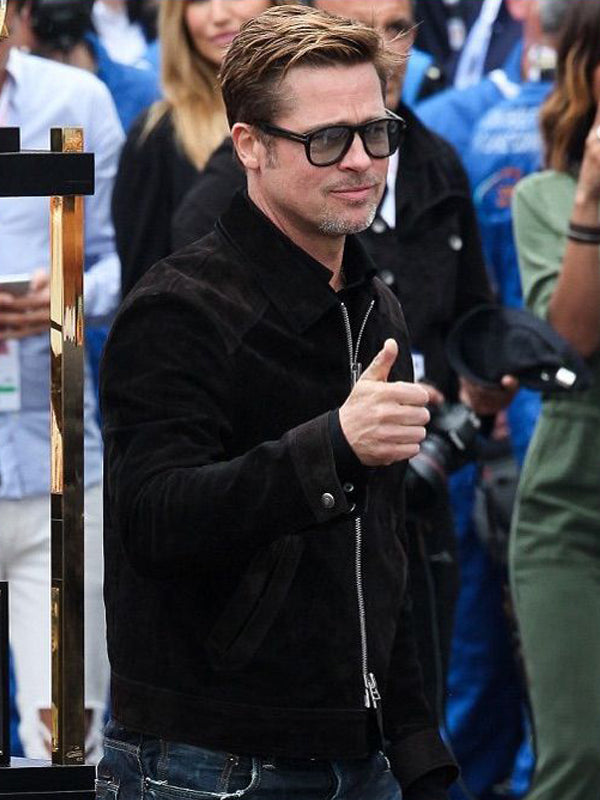 Brad Pitt F1 Suede Leather Black Jacket Christmas Sale