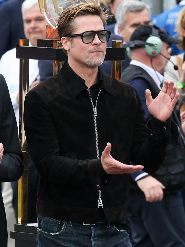 Brad Pitt F1 Suede Leather Black Jacket New Year Sale