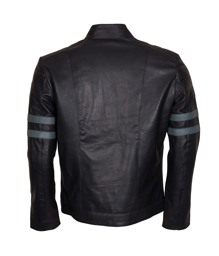 Brad Pitt Fight Club Mayhem Biker Black Leather Jacket Free Shipping UK USA Canada