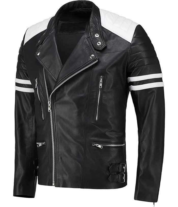 Brad Pitt Fight Club Mayhem Black Leather Jacket Free Shipping