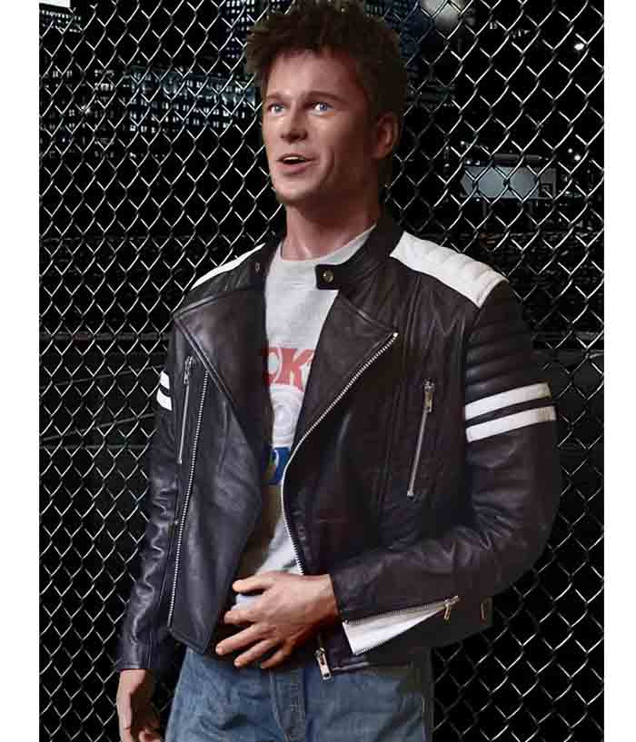 Brad Pitt Fight Club Mayhem Black Leather Jacket Sale