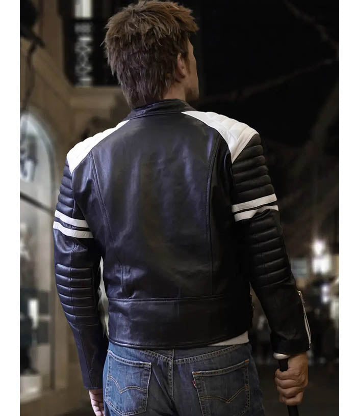 Brad Pitt Fight Club Mayhem Black Leather Jacket motorrad jacke
