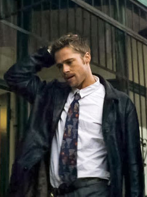 Brad Pitt Seven Black Leather Jacket Free Shipping UK USA Canada