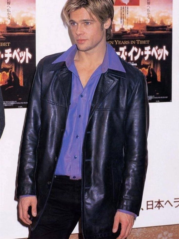 Brad Pitt Vintage Leather Black Coat Black Friday Sale