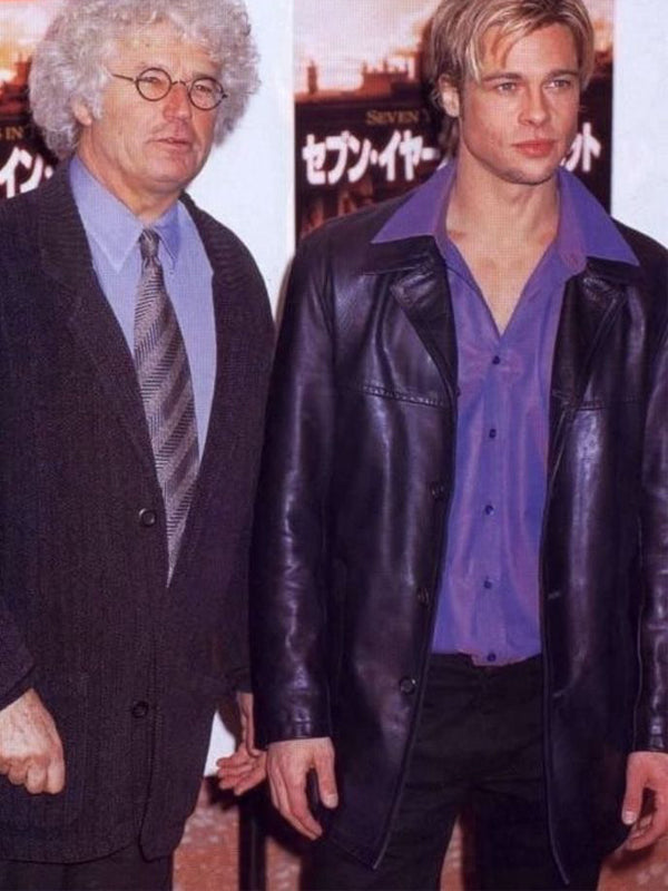 Brad Pitt Vintage Leather Black Coat Free Shipping France Italy
