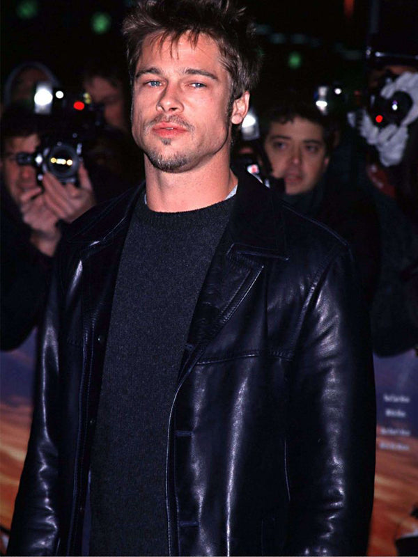 Brad Pitt Vintage Leather Black Coat New Year Sale