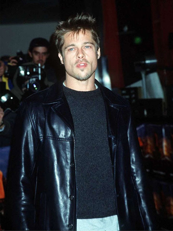 Brad Pitt Vintage Leather Black Coat Shop now