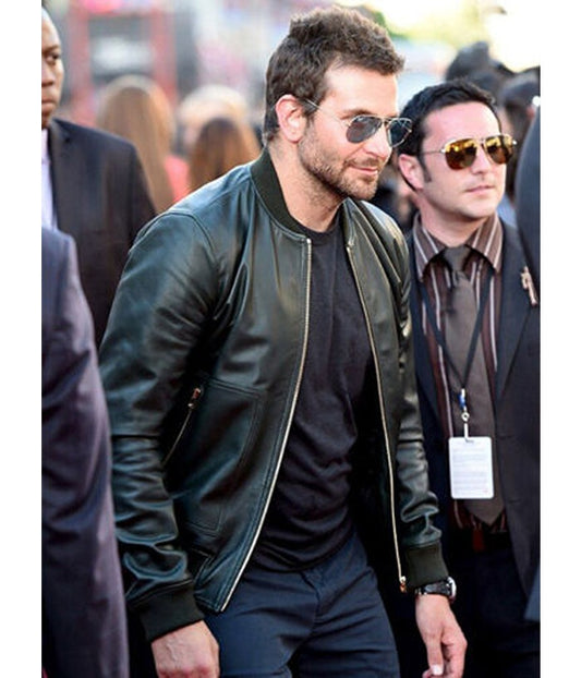 Bradley Cooper Bomber Green Leather Jacket Free Shipping UK USA Canada