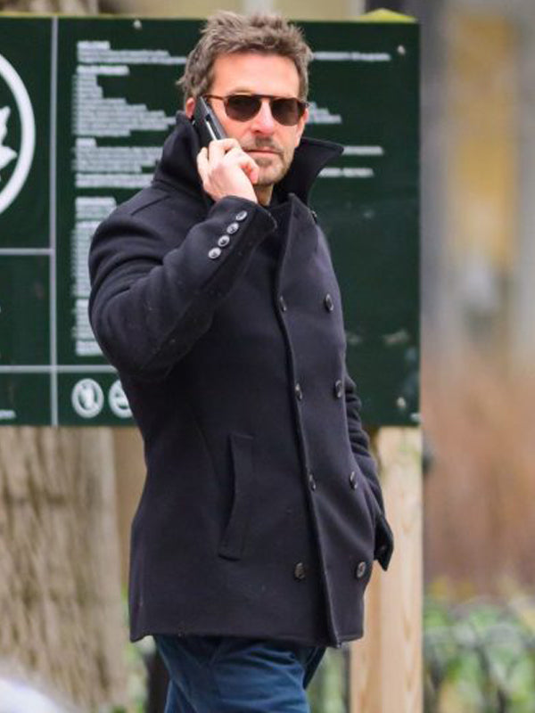 Bradley Cooper Classic Black Wool Peacoat New Year Sale