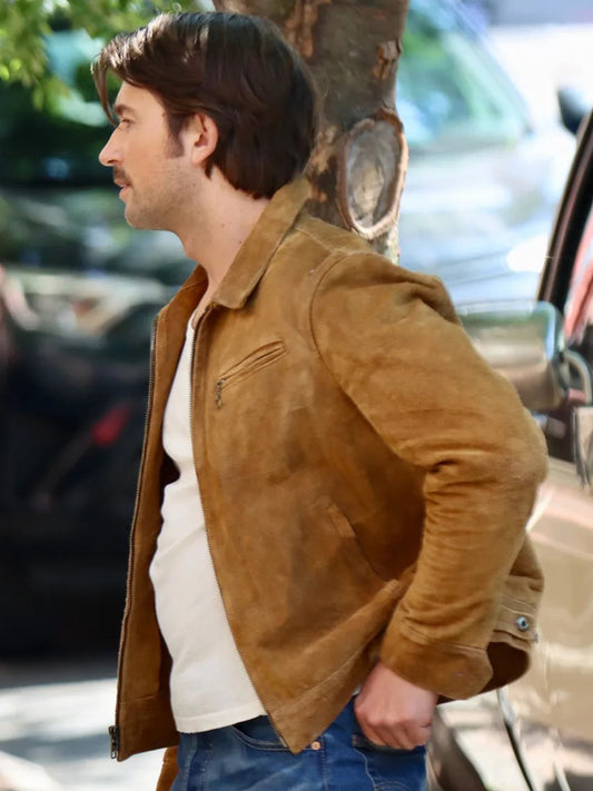 Brandon Sklenar It Ends With Us Brown Leather Suede Jacket Shop now