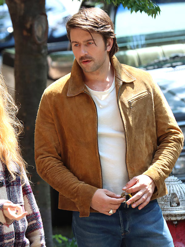 Brandon Sklenar It Ends With Us Brown Leather Suede Jacket Super Sale