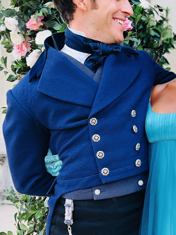 Bridgerton Season 2 Jonathan Bailey Blue Wool Tailcoat Sale