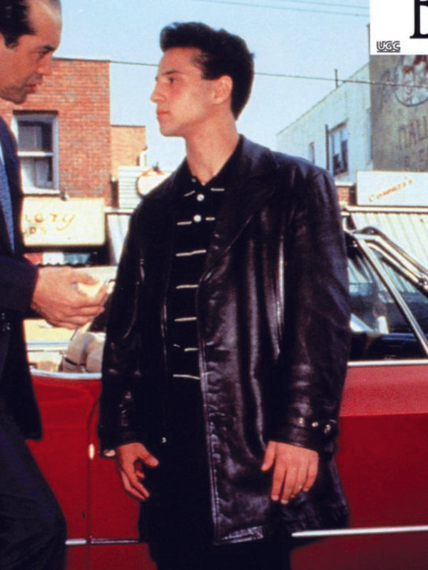 Bronx Tale Lillo Brancato Vintage Black Leather Coat Free Shipping UK USA Canada