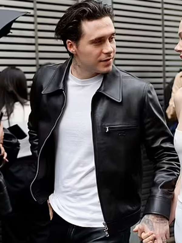 Brooklyn Beckham Classic Biker Leather Jacket Celebrity Outfits