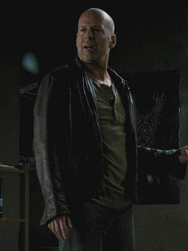 Bruce Willis Die Hard 4 Brown Distressed Leather Jacket Celebrity John McClane Biker Jacket