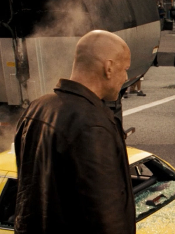 Bruce Willis Die Hard 4 Brown Distressed Leather Jacket Free Shipping UK USA Canada