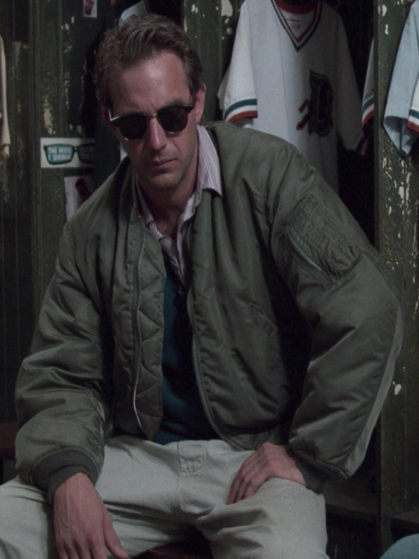 Bull Durham Kevin Costner Bomber Green Jacket on Sale