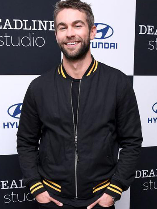 Chace Crawford Bomber Varsity Black Jacket Free Shipping Worldwide