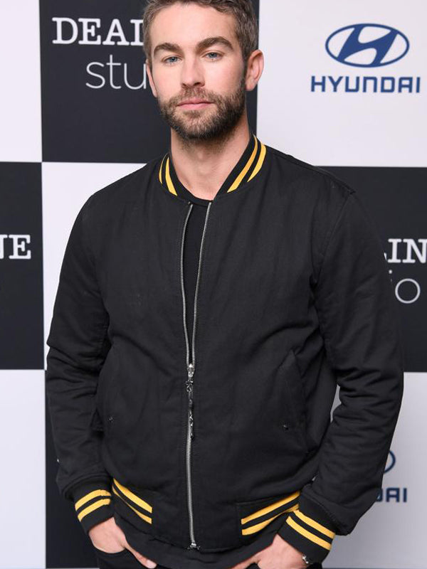 Chace Crawford Bomber Varsity Black Jacket New Year Sale