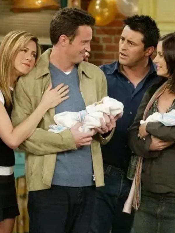 Chandler Friends Season 2 Matthew Perry Beige Suede Jacket Free Shipping USA UK