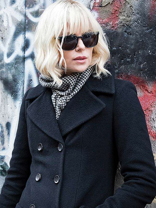 Charlize Theron Atomic Blonde Trench Wool Black Coat Cyber Monday Sale