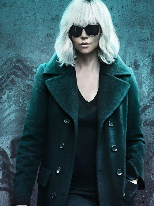 Charlize Theron Atomic Blonde Trench Wool Black Coat Winter sale