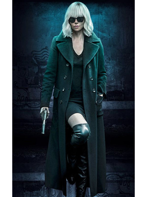 Charlize Theron Atomic Blonde Trench Wool Black Coat Womens Outfits