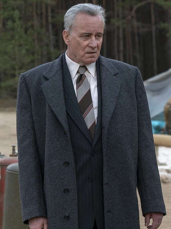 Chernobyl Stellan Skarsgard Gray Wool Trench Coat Free Shipping UK USA Canada