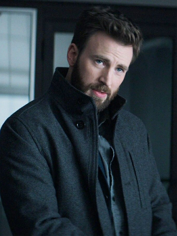 Chris Evans Avengers Gray Wool Trench Coat Free Shipping UK USA Canada