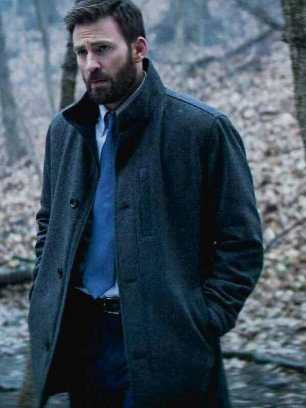 Chris Evans Avengers Gray Wool Trench Coat Winter sale