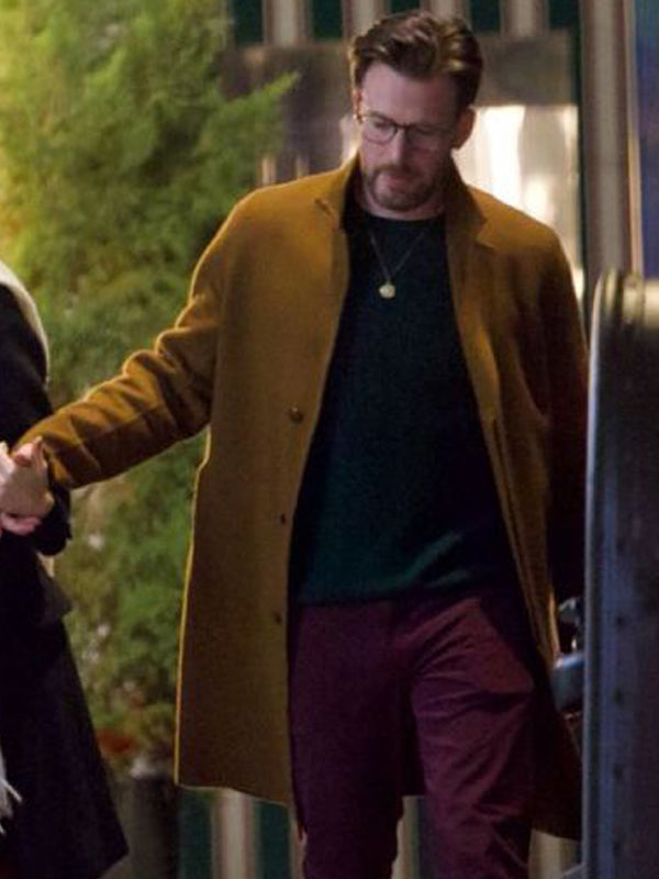 Chris Evans Knives Out Brown Trench Wool Coat Black Friday Sale