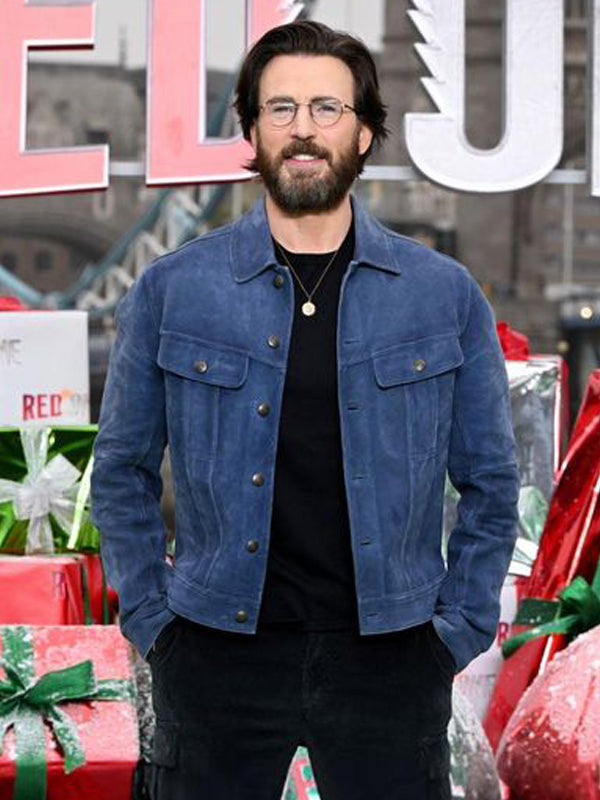 Chris Evans Red One Premiere Blue Suede Leather Jacket