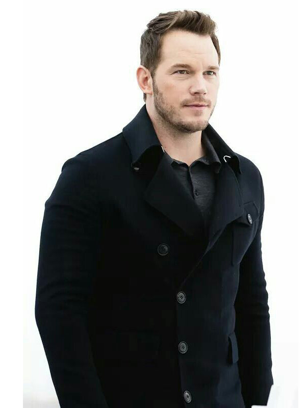Chris Pratt Classic Winter Black Wool Coat Shop now