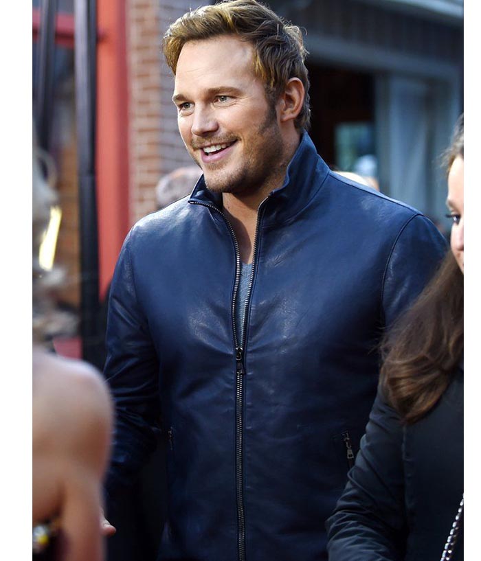 Chris Pratt Premiere Classic Blue Leather Jacket Celebrity Style Clothing