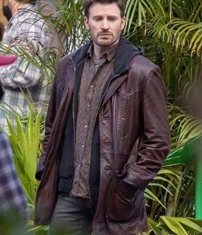 Christmas Red One Chris Evans Brown Leather Jacket Free Shipping USA Australia Europe