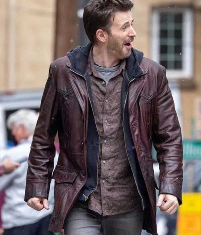 Christmas Red One Chris Evans Brown Leather Jacket New Year Sale