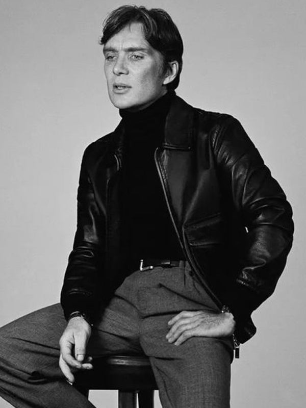 Cillian Murphy Bomber Black Leather Jacket