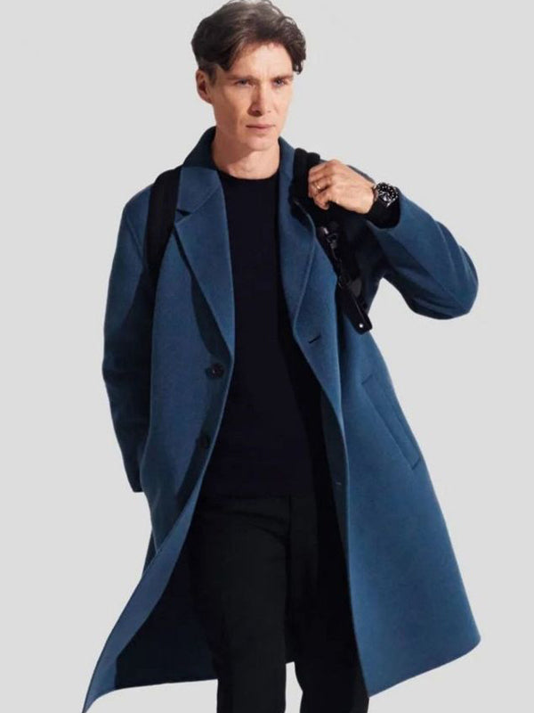 Cillian Murphy Peaky Blinders Blue Wool Trench Coat Hot Sale