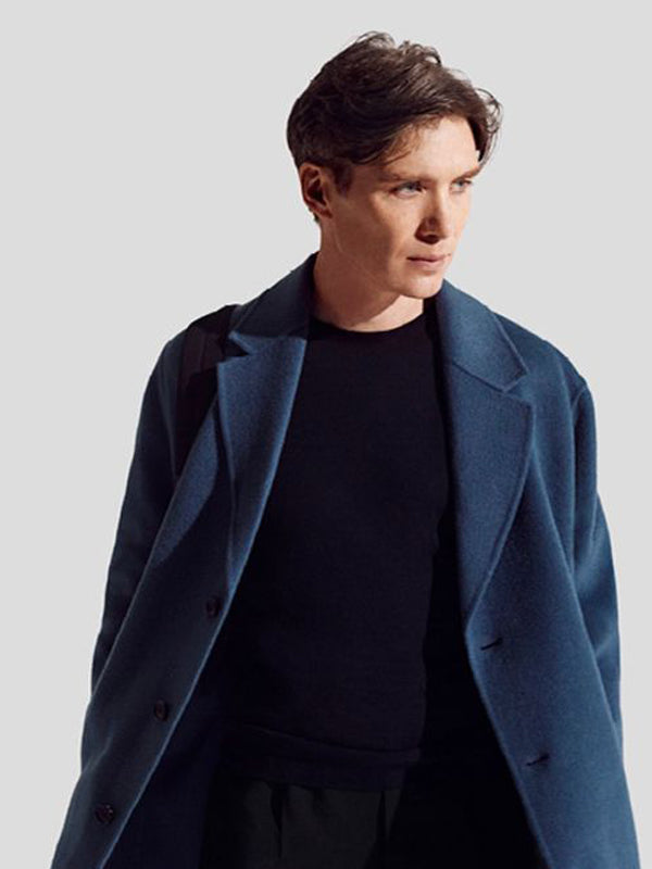 Cillian Murphy Peaky Blinders Blue Wool Trench Coat New Year Sale