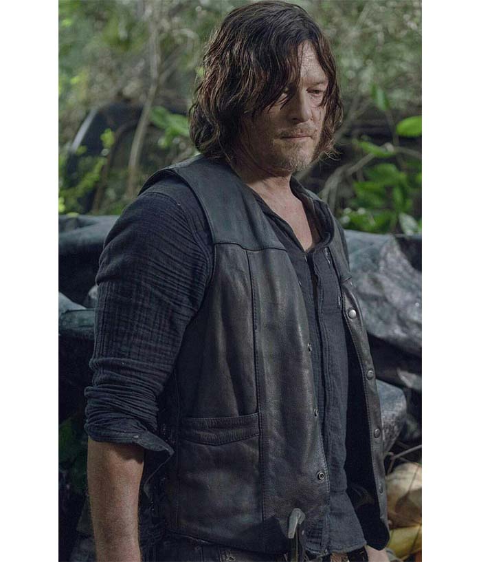 Daryl Dixon The Walking Dead Biker Black Leather Vest Black Friday Sale