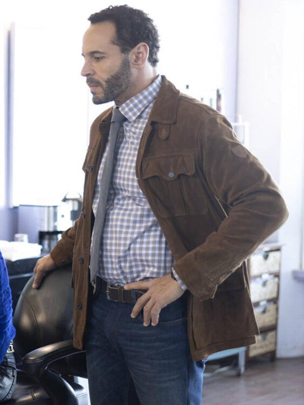 Detective Karadec High Potential Leather Suede Jacket Celebrity Outfits