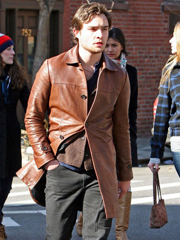 Ed Westwick Gossip Girl Brown Leather Coat Shop now