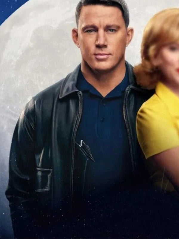 Fly Me To The Moon Channing Tatum Black Leather Jacket Celebrity outfits