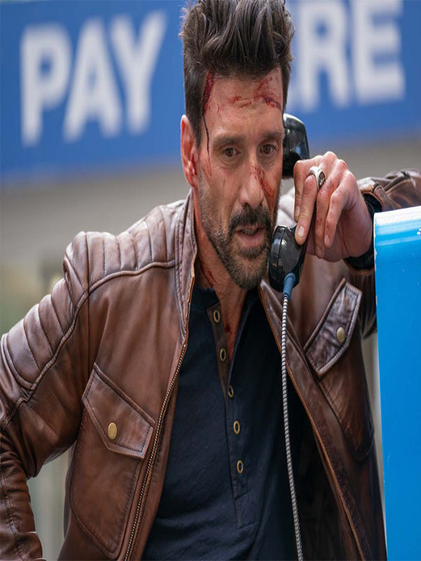 Frank Grillo Boss Level Brown Leather Jacket Winter Sale
