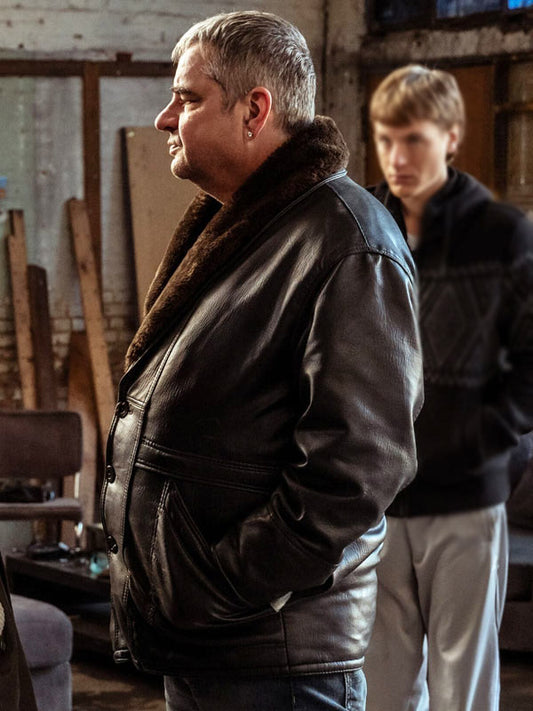 Frank Lammers Ferry 2 Black Leather Fur Jacket Black Friday Sale